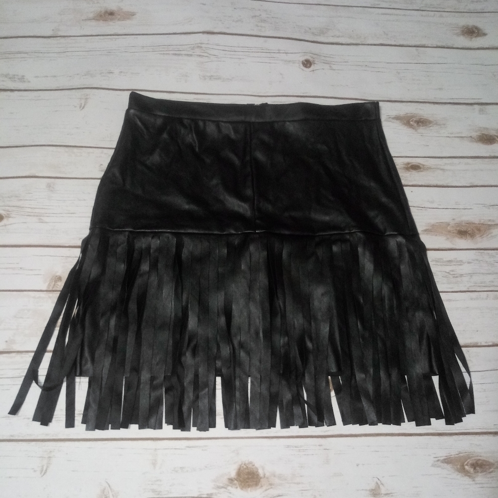 Charlotte Russe Black Faux Leather Fringe Skirt